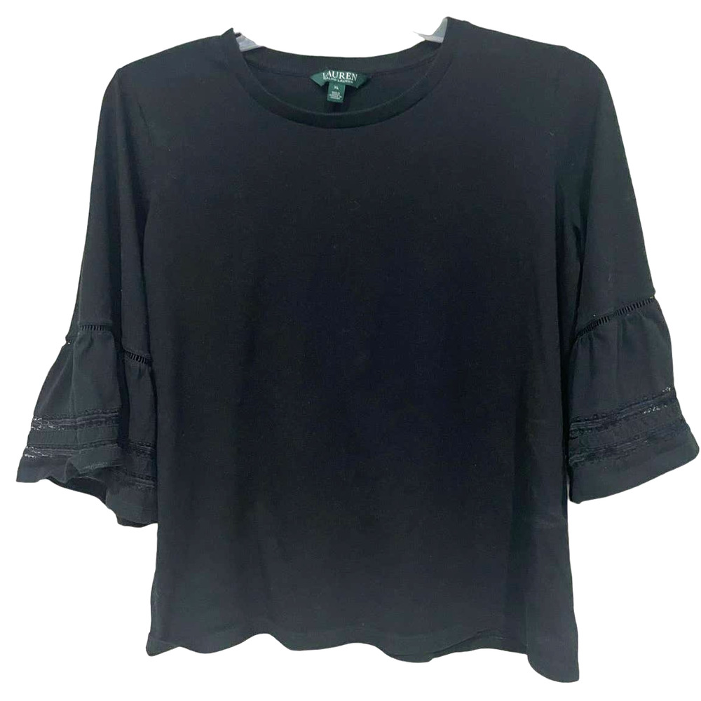 Lauren Ralph Lauren Black Women's size XL Blouse Crochet Bell Sleeves